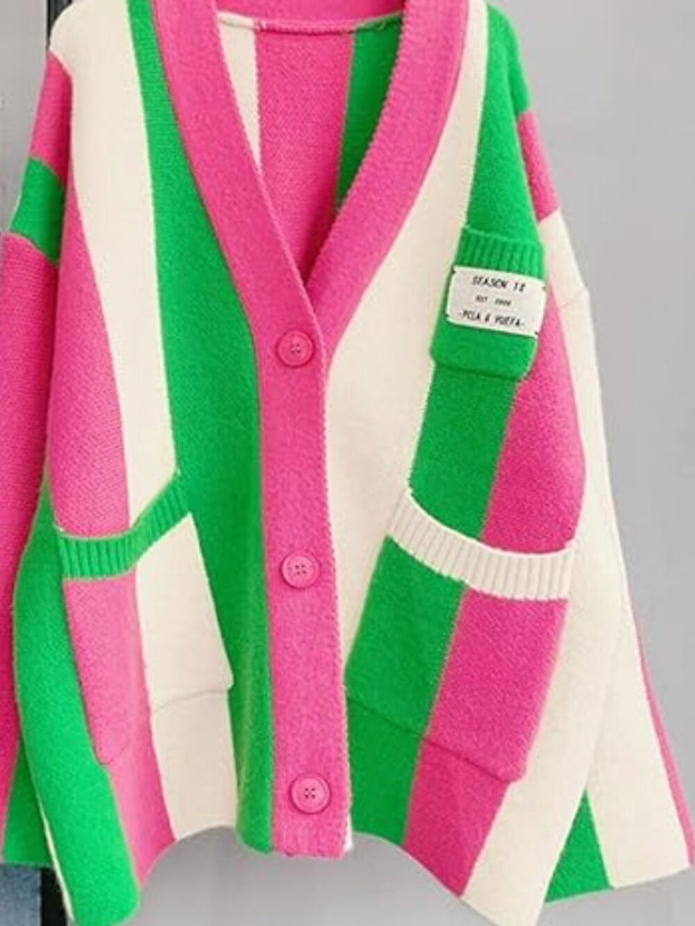 Watermelon Boxy Color Block Colourful Cardigan Sweater OS One Size Fits All - Picture 2 of 5